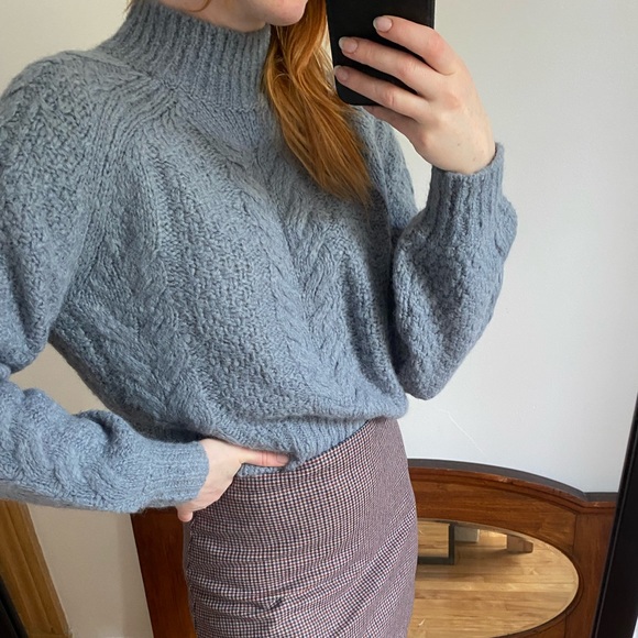 Sunday Best blue mock neck Alpaca/wool crop knit sweater - Picture 3 of 9